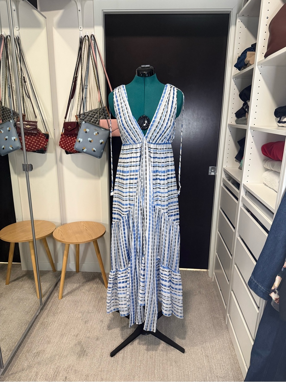 Blue and White Striped Maxi Dress